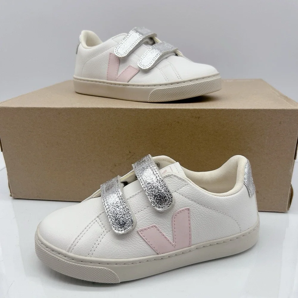 Veja Esplar Chrom White Petale Silver Sneakers Girl's Shoes Pink Leather US 1